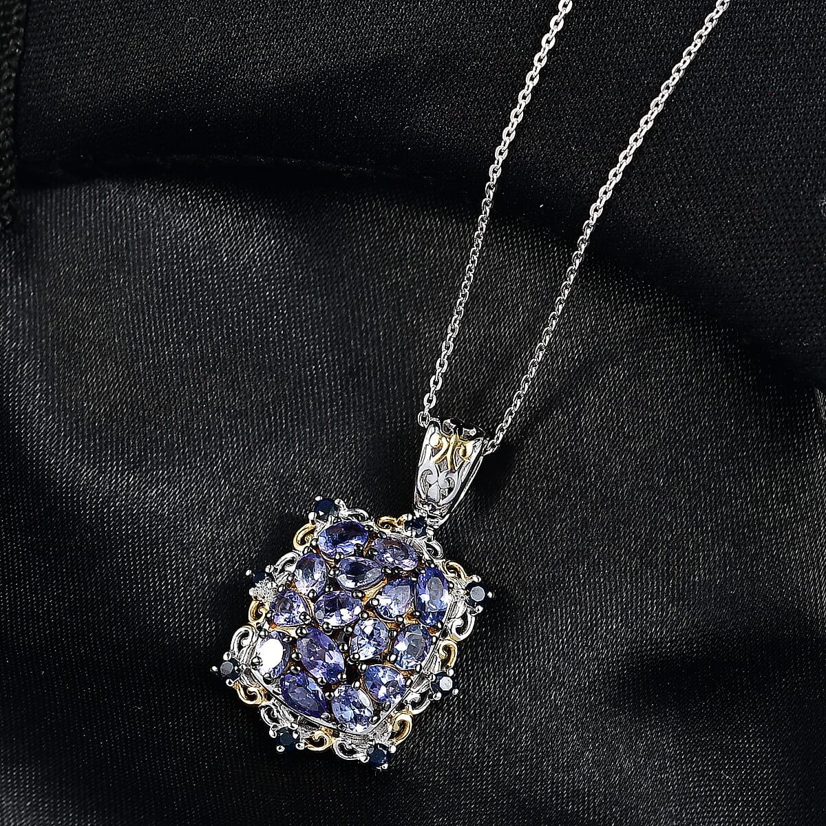 D'Joy Tanzanite and Blue Sapphire 2.80 ctw Pendant Necklace in 18K Vermeil YG and Rhodium Over Sterling Silver (20 Inches) image number 1