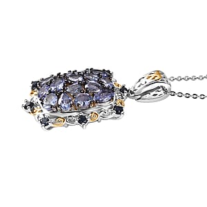 D'Joy Tanzanite and Blue Sapphire 2.80 ctw Pendant Necklace in 18K Vermeil YG and Rhodium Over Sterling Silver (20 Inches)