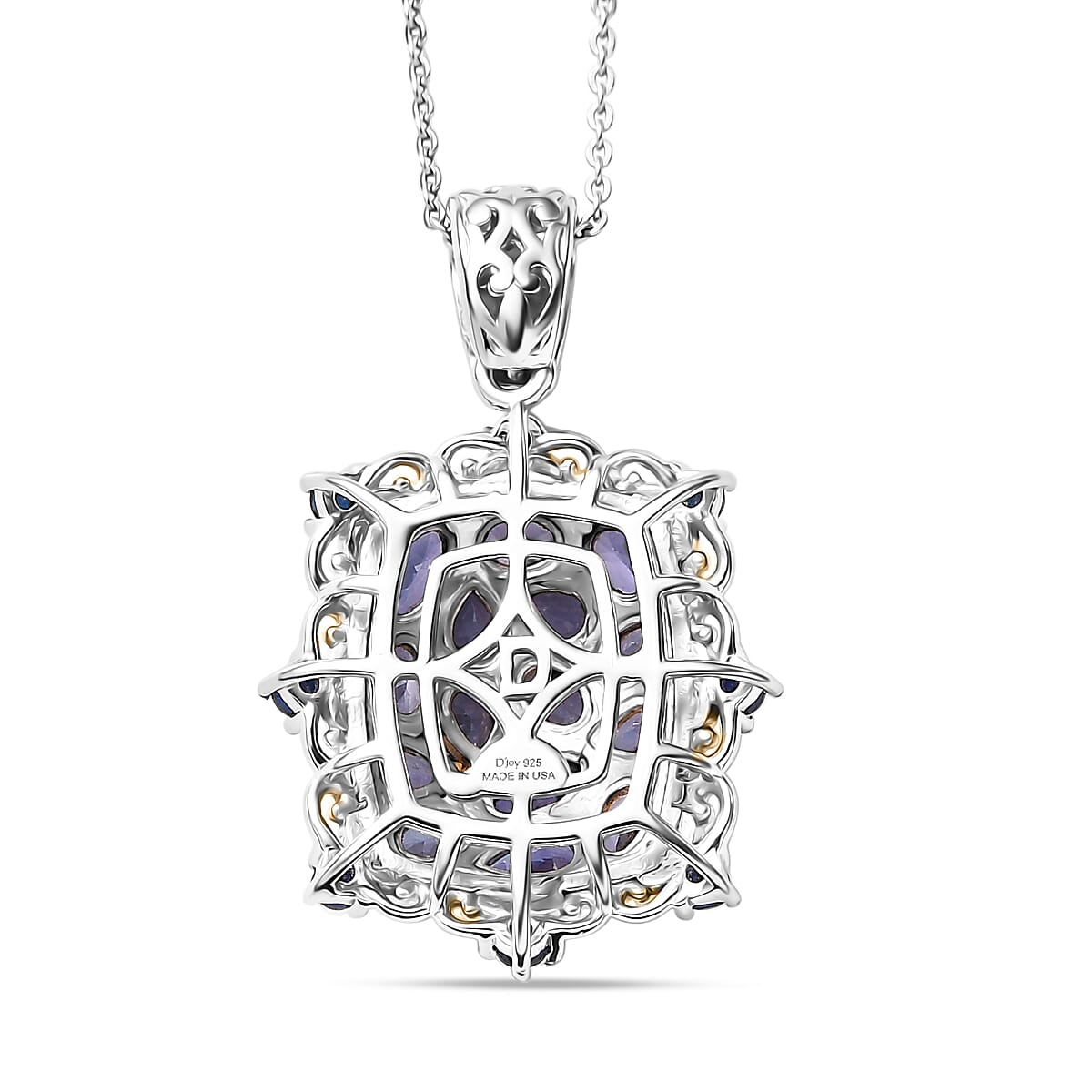 D'Joy Tanzanite and Blue Sapphire 2.80 ctw Pendant Necklace in 18K Vermeil YG and Rhodium Over Sterling Silver (20 Inches) image number 4