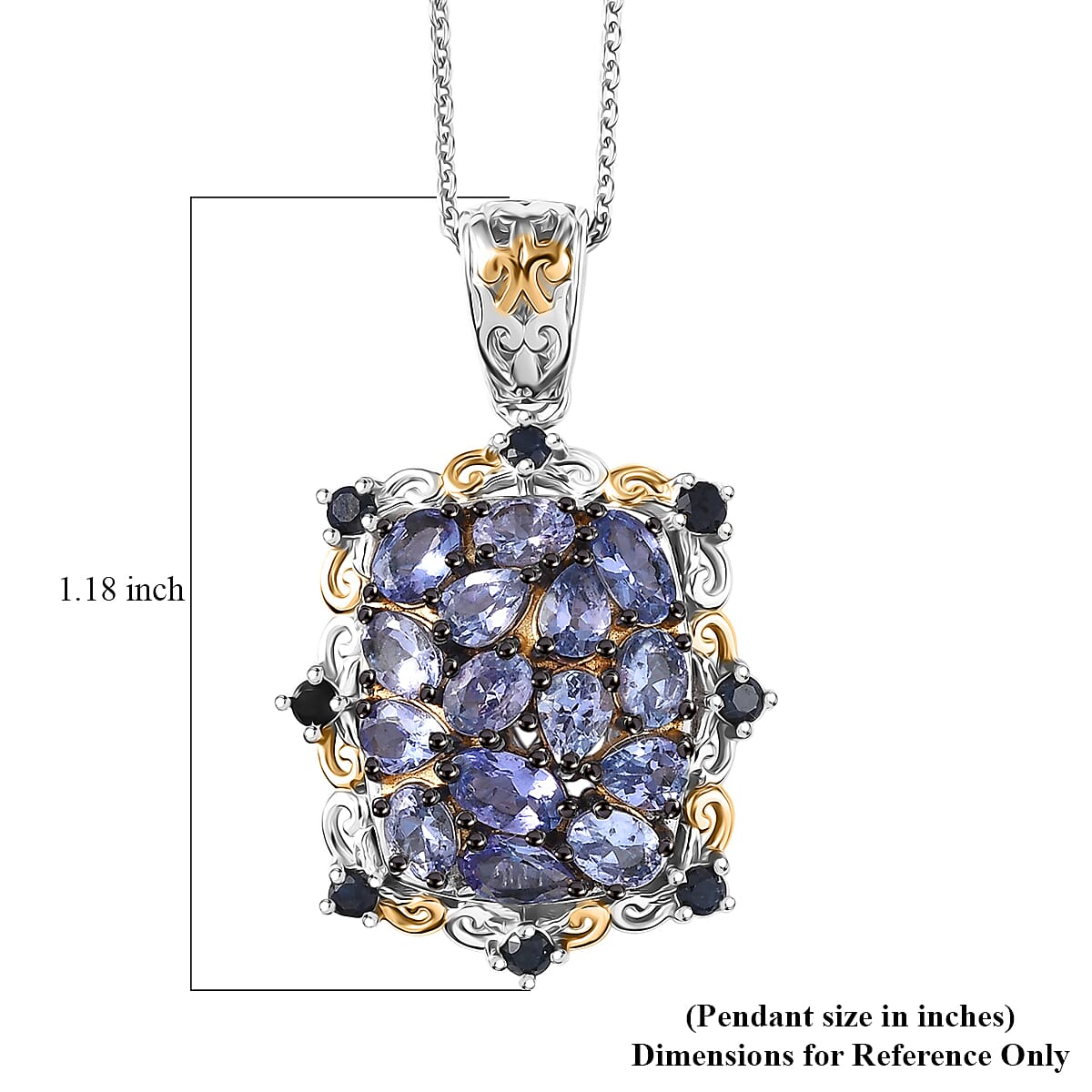 D'Joy Tanzanite and Blue Sapphire 2.80 ctw Pendant Necklace in 18K Vermeil YG and Rhodium Over Sterling Silver (20 Inches) image number 6