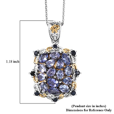 D'Joy Tanzanite and Blue Sapphire 2.80 ctw Filigree Flower Pendant Necklace in 18K Vermeil Yellow Gold and Rhodium Over Sterling Silver 20 Inches