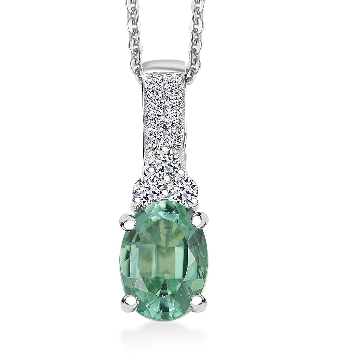 Premium Mint Tourmaline and Luxuriant Lab Grown Diamond G-H SI 1.25 ctw Pendant Necklace in Rhodium Over Sterling Silver 20 Inches image number 0