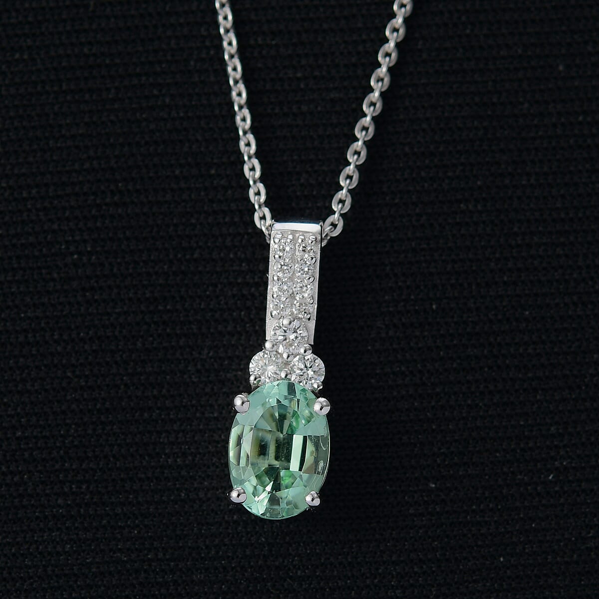 Premium Mint Tourmaline and Luxuriant Lab Grown Diamond G-H SI 1.25 ctw Pendant Necklace in Rhodium Over Sterling Silver 20 Inches image number 1