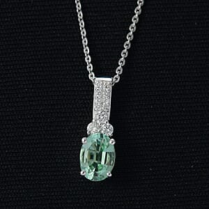 Premium Arquiana Mint Tourmaline and Luxuriant Lab Grown Diamond G-H SI 1.25 ctw Mint Deco Pendant Necklace in Rhodium Over Sterling Silver 20 Inches
