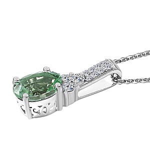 Premium Arquiana Mint Tourmaline and Luxuriant Lab Grown Diamond G-H SI 1.25 ctw Mint Deco Pendant Necklace in Rhodium Over Sterling Silver 20 Inches