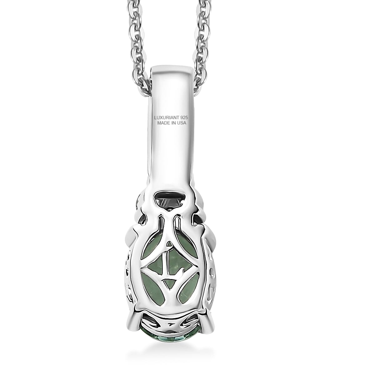 Premium Mint Tourmaline and Luxuriant Lab Grown Diamond G-H SI 1.25 ctw Pendant Necklace in Rhodium Over Sterling Silver 20 Inches image number 4