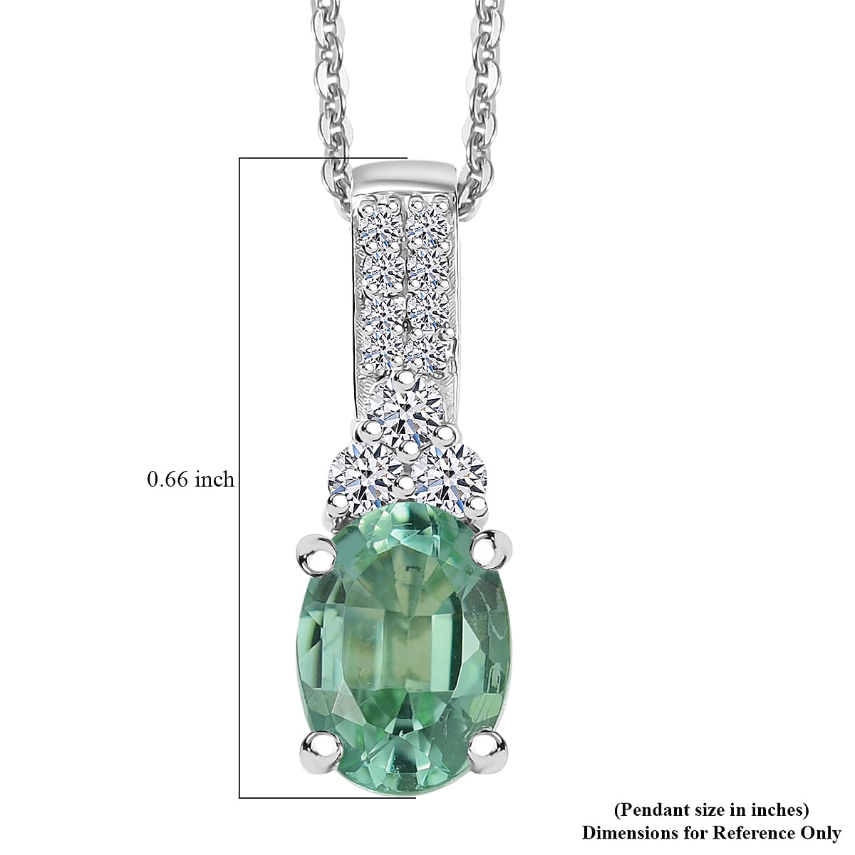 Premium Mint Tourmaline and Luxuriant Lab Grown Diamond G-H SI 1.25 ctw Pendant Necklace in Rhodium Over Sterling Silver 20 Inches image number 6