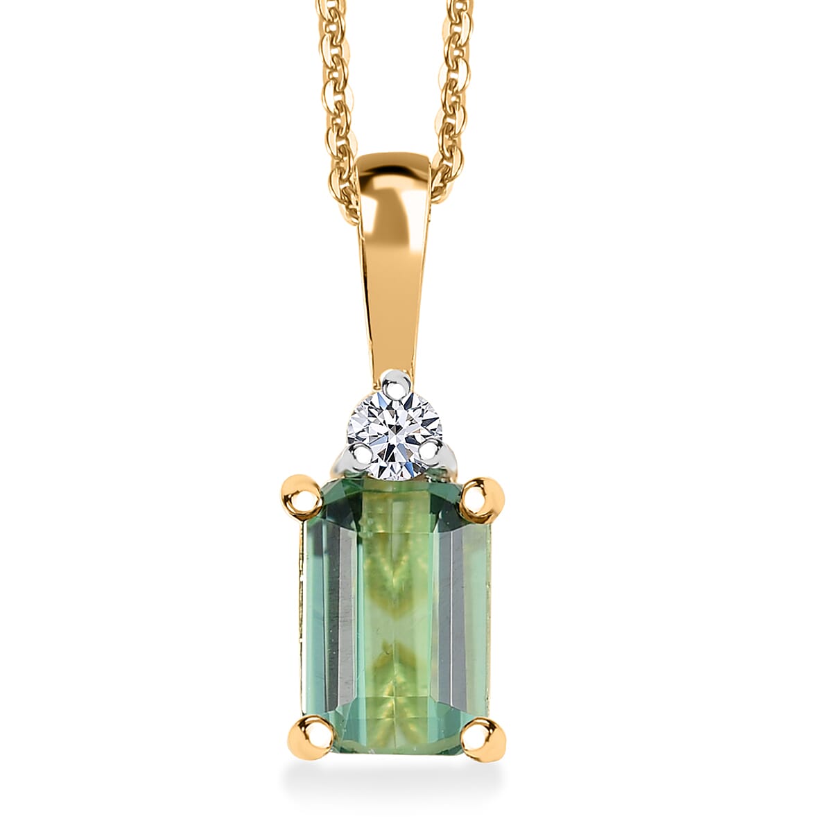 Premium Mint Tourmaline and Luxuriant Lab Grown Diamond G-H SI 0.65 ctw Pendant Necklace in 18K Vermeil Yellow Gold Over Sterling Silver 20 Inches image number 0