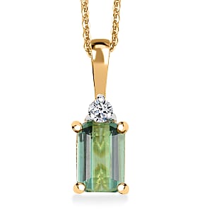 Premium Mint Tourmaline and Luxuriant Lab Grown Diamond G-H SI 0.65 ctw Pendant Necklace in 18K Vermeil Yellow Gold Over Sterling Silver 20 Inches