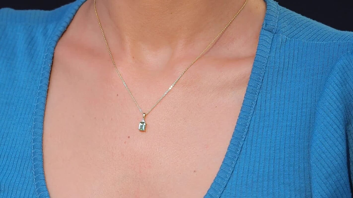 Premium Arquiana Mint Tourmaline and Luxuriant Lab Grown Diamond G-H SI 0.65 ctw Blush Majesty Pendant Necklace in 18K Vermeil Yellow Gold Over Sterling Silver 20 Inches