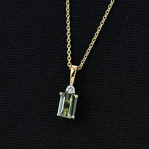 Premium Arquiana Mint Tourmaline and Luxuriant Lab Grown Diamond G-H SI 0.65 ctw Blush Majesty Pendant Necklace in 18K Vermeil Yellow Gold Over Sterling Silver 20 Inches