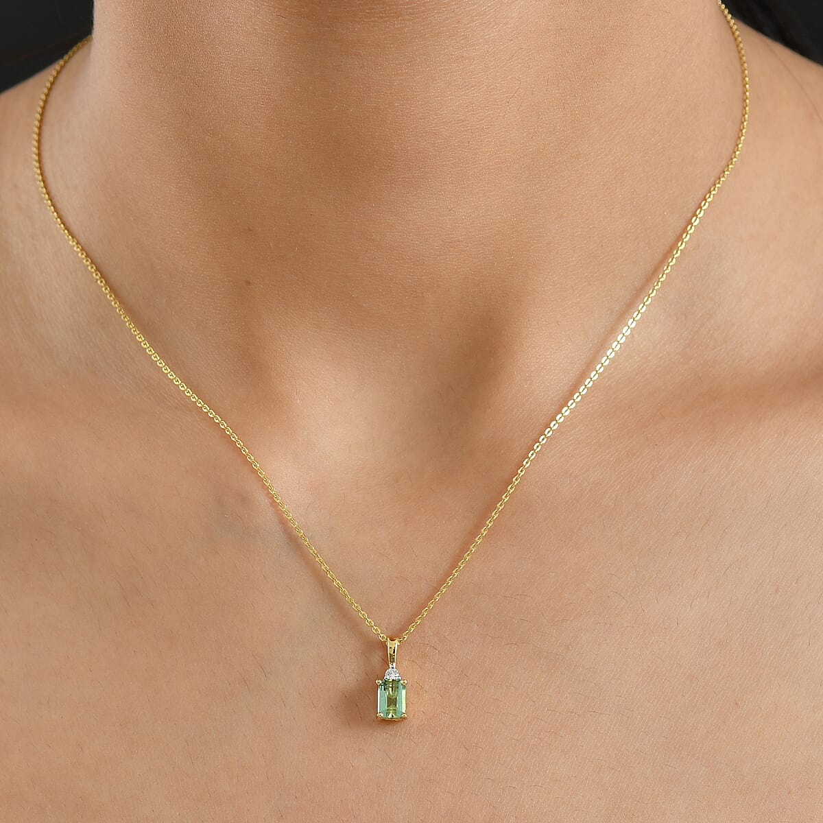 Premium Mint Tourmaline and Luxuriant Lab Grown Diamond G-H SI 0.65 ctw Pendant Necklace in 18K Vermeil Yellow Gold Over Sterling Silver 20 Inches image number 2