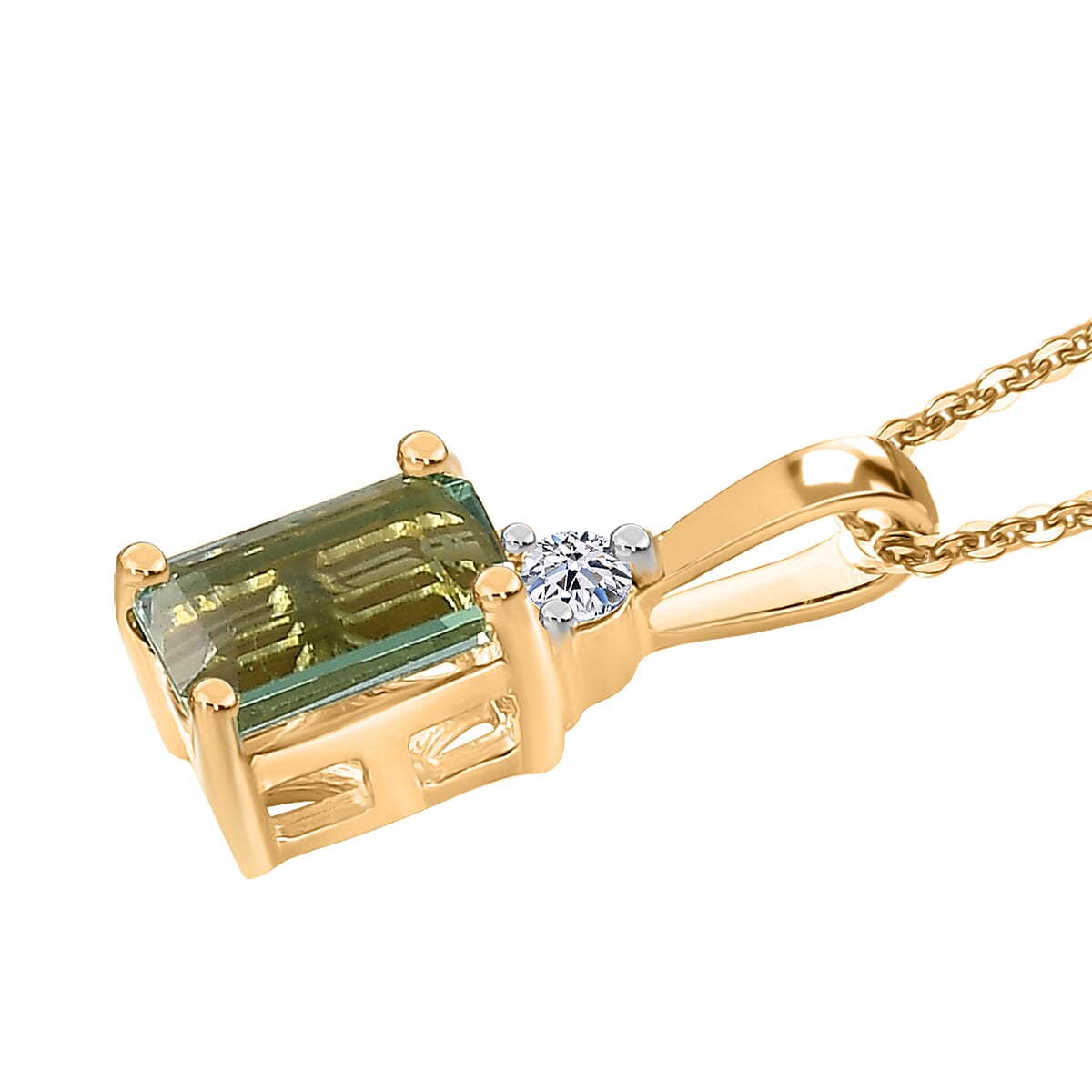 Premium Mint Tourmaline and Luxuriant Lab Grown Diamond G-H SI 0.65 ctw Pendant Necklace in 18K Vermeil Yellow Gold Over Sterling Silver 20 Inches image number 3