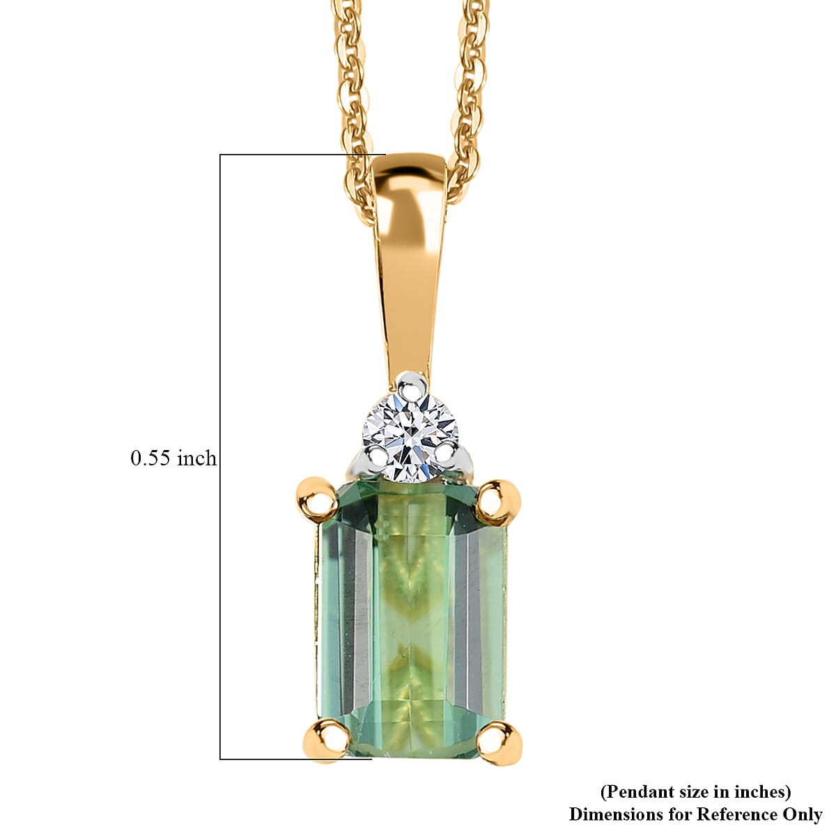Premium Mint Tourmaline and Luxuriant Lab Grown Diamond G-H SI 0.65 ctw Pendant Necklace in 18K Vermeil Yellow Gold Over Sterling Silver 20 Inches image number 6