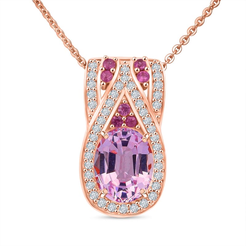 D'Joy Martha Rocha Kunzite, Multi Gemstone Pendant Necklace in 18K Vermeil RG Over Sterling Silver 3.25 ctw (20 Inches)