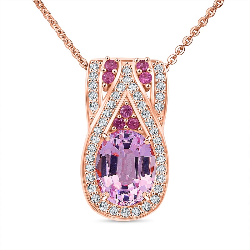 D'Joy Martha Rocha Kunzite, Multi Gemstone Pendant Necklace in 18K Vermeil RG Over Sterling Silver 3.25 ctw (20 Inches)