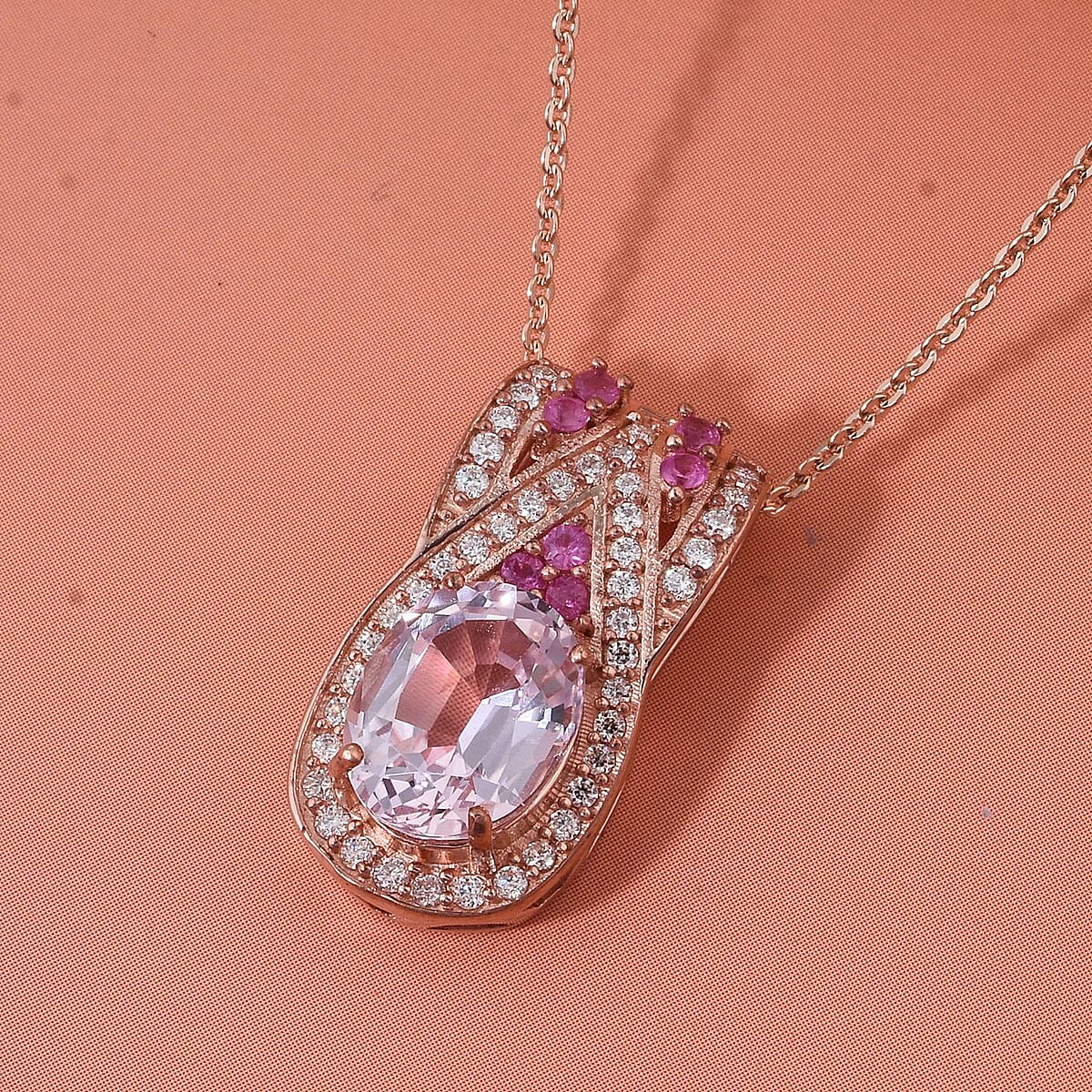 D'Joy Martha Rocha Kunzite and Multi Gemstone 3.25 ctw Pendant Necklace in 18K Vermeil RG Over Sterling Silver 20 Inches image number 1