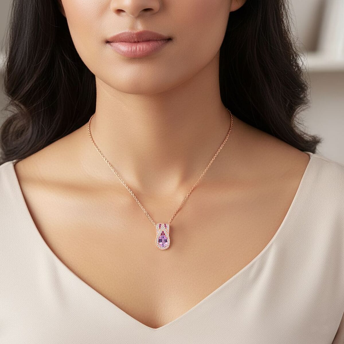D'Joy Martha Rocha Kunzite and Multi Gemstone 3.25 ctw Pendant Necklace in 18K Vermeil RG Over Sterling Silver 20 Inches image number 2