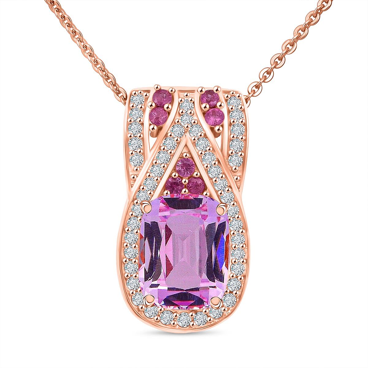 D'Joy Martha Rocha Kunzite, Multi Gemstone Pendant Necklace in 18K Vermeil RG Over Sterling Silver 3.00 ctw (20 Inches)