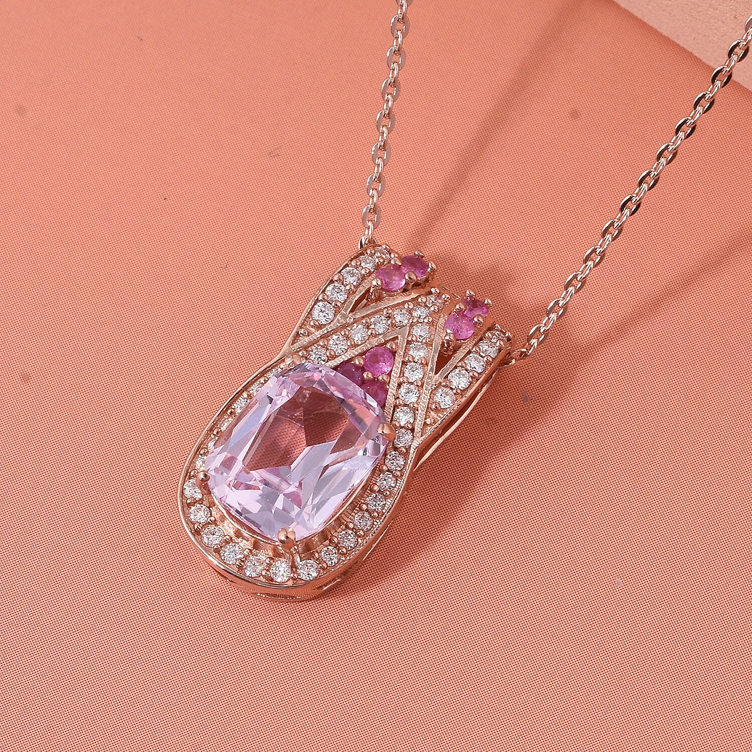 D'Joy Martha Rocha Kunzite, Multi Gemstone Pendant Necklace in 18K Vermeil RG Over Sterling Silver 3.00 ctw (20 Inches)