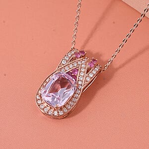 D'Joy Martha Rocha Kunzite, Multi Gemstone Pendant Necklace in 18K Vermeil RG Over Sterling Silver 3.00 ctw (20 Inches)