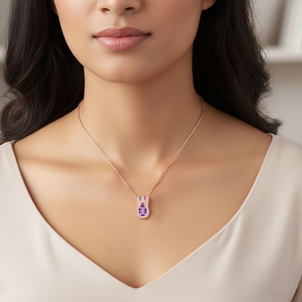 D'Joy Martha Rocha Kunzite and Multi Gemstone 3.00 ctw Blush Romance Pendant Necklace in 18K Vermeil Rose Gold Over Sterling Silver 20 Inches image number 2