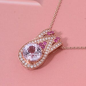 D'Joy Martha Rocha Kunzite, Multi Gemstone Pendant Necklace in 18K Vermeil RG Over Sterling Silver 3.00 ctw (20 Inches)
