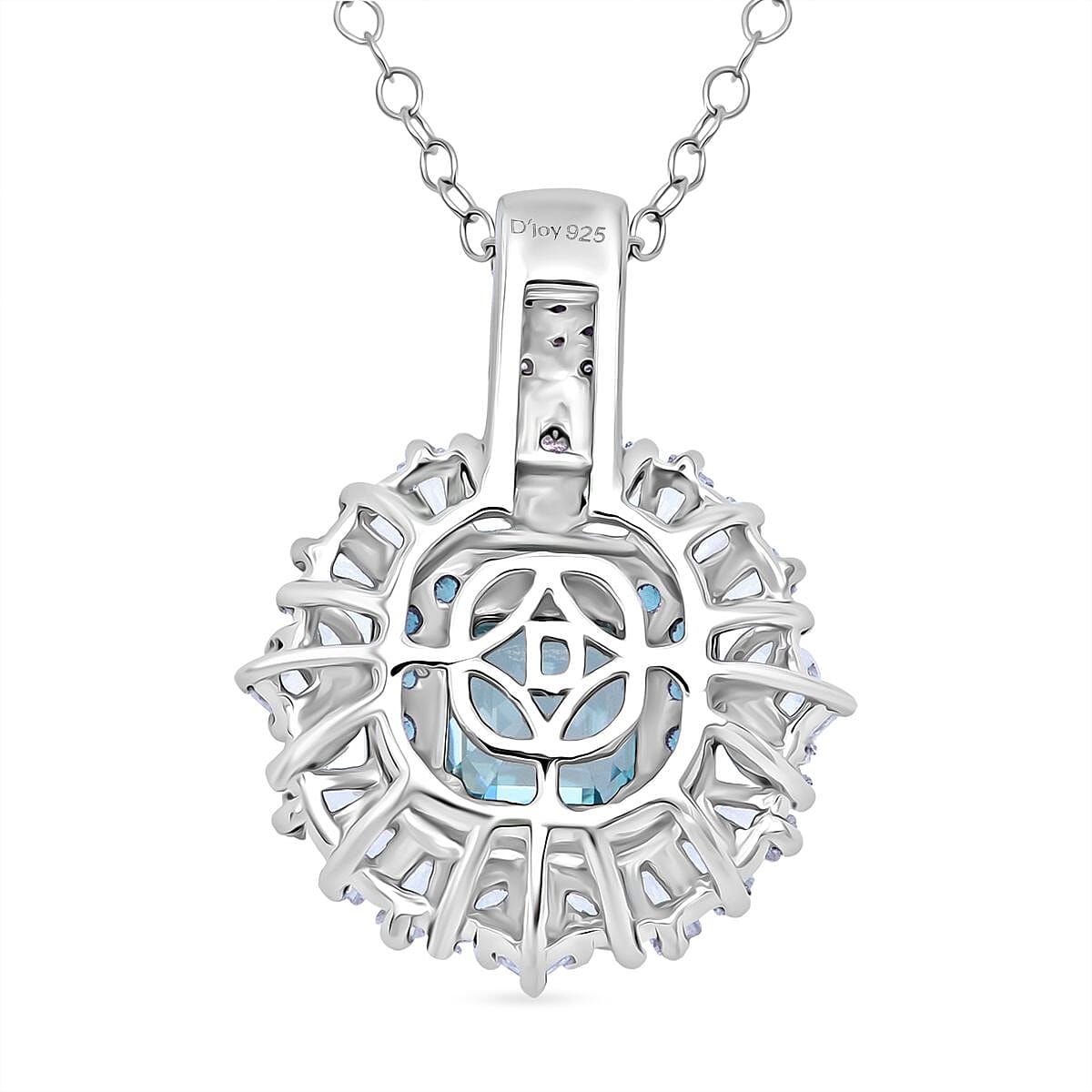 D'Joy Asscher Cut Cambodian Blue Zircon and Multi Gemstone 4.50 ctw Art Deco Pendant Necklace in Rhodium Over Sterling Silver 20 Inches image number 4