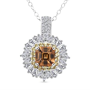 D'Joy Asscher Cut Yellow Zircon and Multi Gemstone 4.25 ctw Art Deco Pendant Necklace in Rhodium Over Sterling Silver 20 Inches
