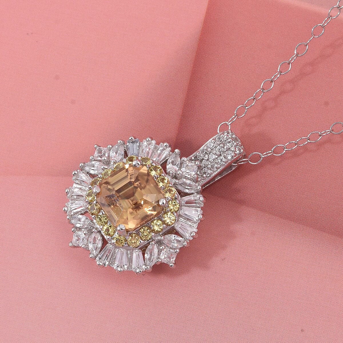 D'Joy Asscher Cut Yellow Zircon and Multi Gemstone 4.25 ctw Art Deco Pendant Necklace in Rhodium Over Sterling Silver 20 Inches image number 1