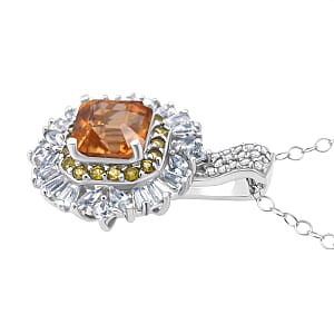 D'Joy Asscher Cut Yellow Zircon and Multi Gemstone 4.25 ctw Art Deco Pendant Necklace in Rhodium Over Sterling Silver 20 Inches