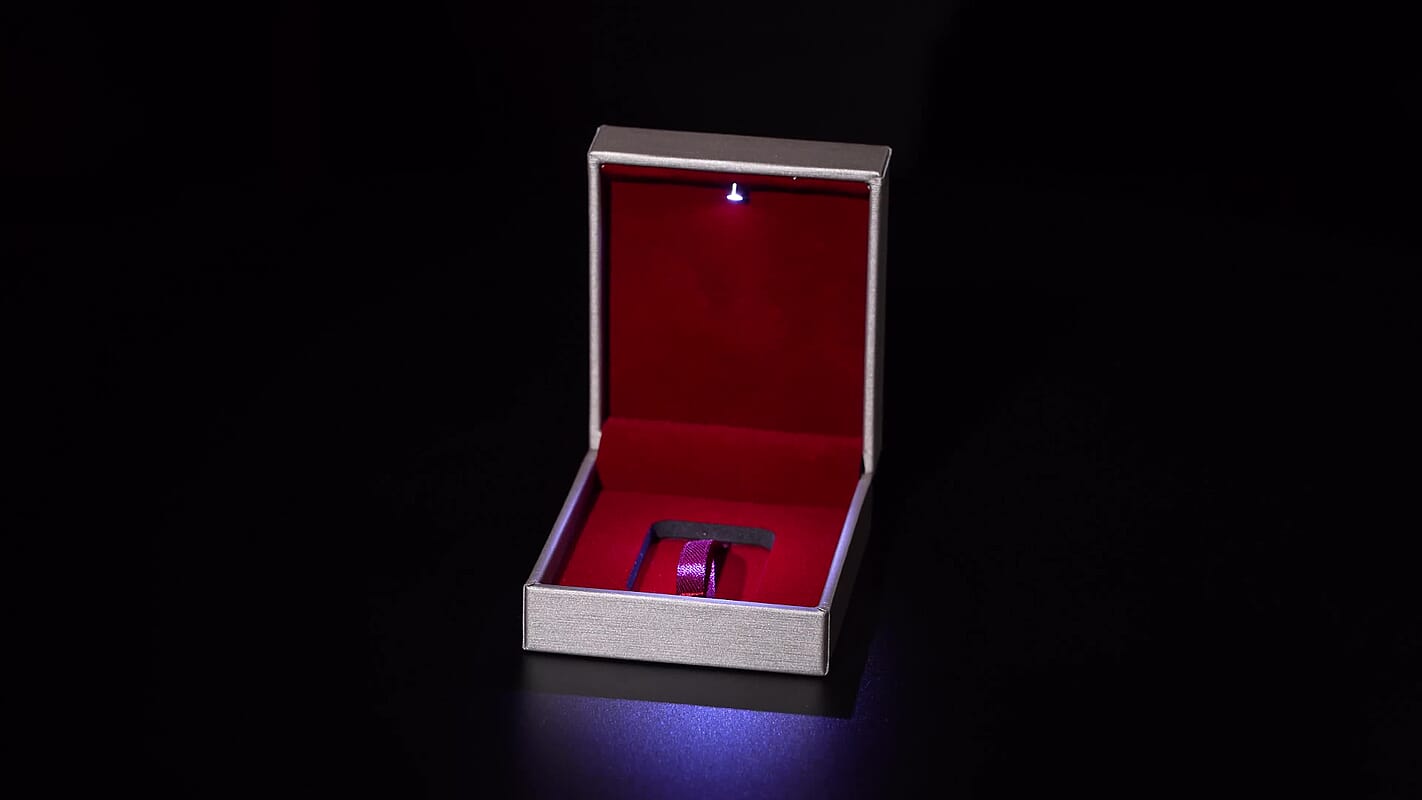 Golden Faux Leather and Rose Red Velvet LED Light Packaging Box (Fitted 10mm Sheet)