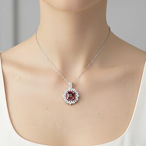 D'Joy Asscher Cut Sunset Zircon and Multi Gemstone 4.50 ctw Art Deco Pendant Necklace in Rhodium Over Sterling Silver 20 Inches