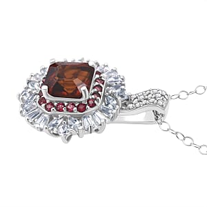 D'Joy Asscher Cut Sunset Zircon and Multi Gemstone 4.50 ctw Art Deco Pendant Necklace in Rhodium Over Sterling Silver 20 Inches