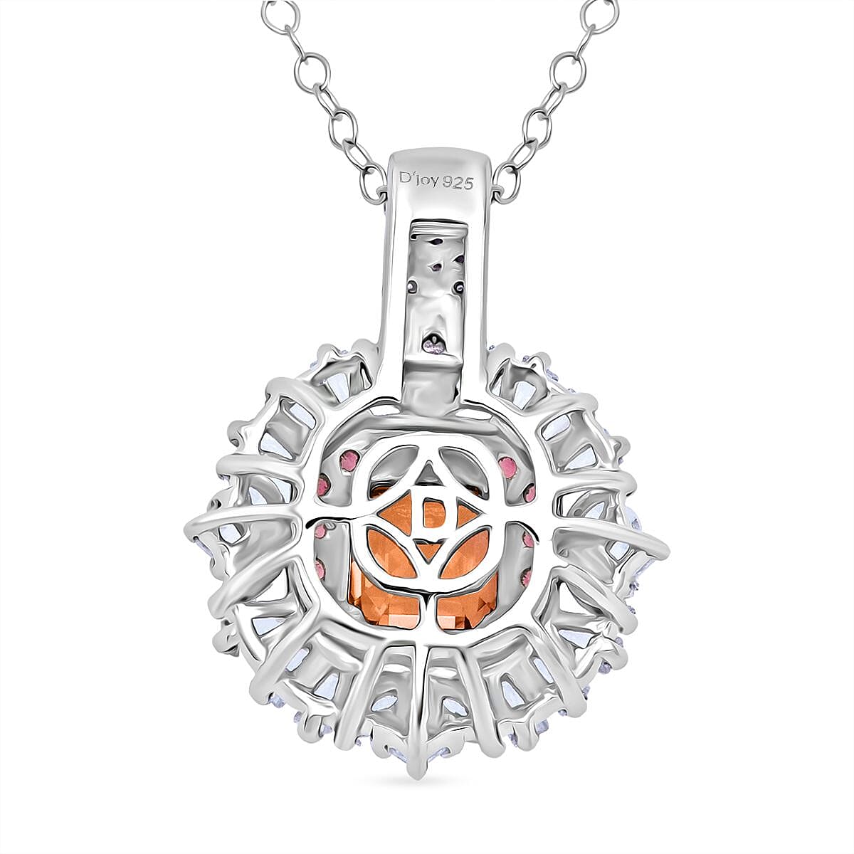 D'Joy Asscher Cut Sunset Zircon and Multi Gemstone 4.50 ctw Art Deco Pendant Necklace in Rhodium Over Sterling Silver 20 Inches image number 4