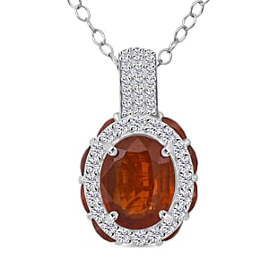 D'Joy Orange Kyanite and White Zircon 6.60 ctw Pendant Necklace in Rhodium Over Sterling Silver 20 Inches