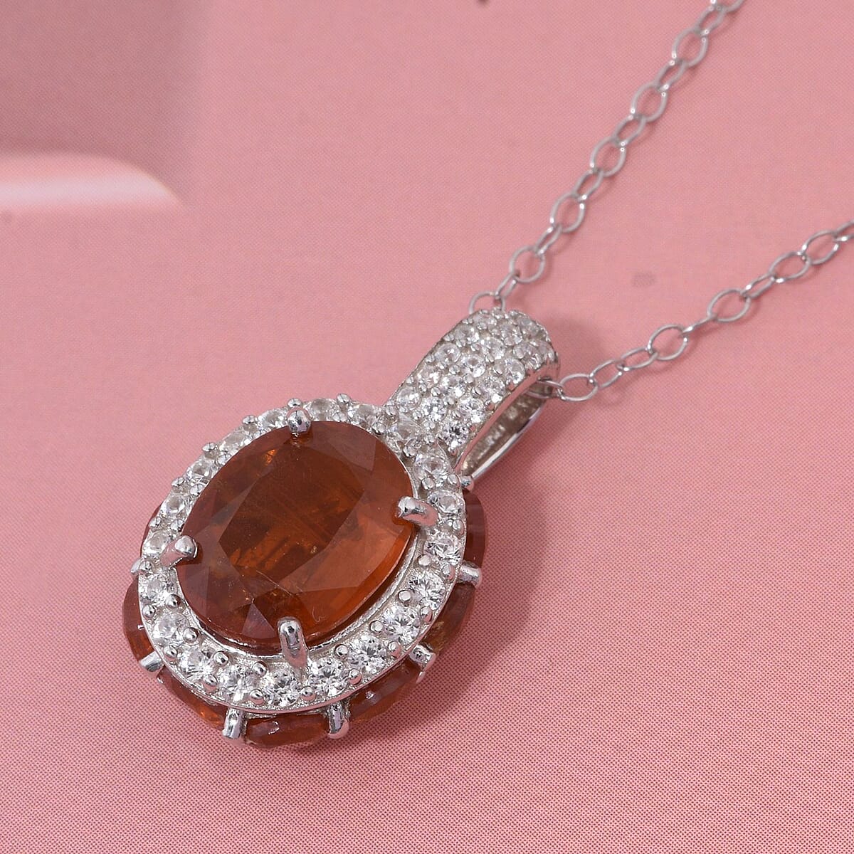 D'Joy Orange Kyanite and White Zircon 6.60 ctw Pendant Necklace in Rhodium Over Sterling Silver 20 Inches image number 1