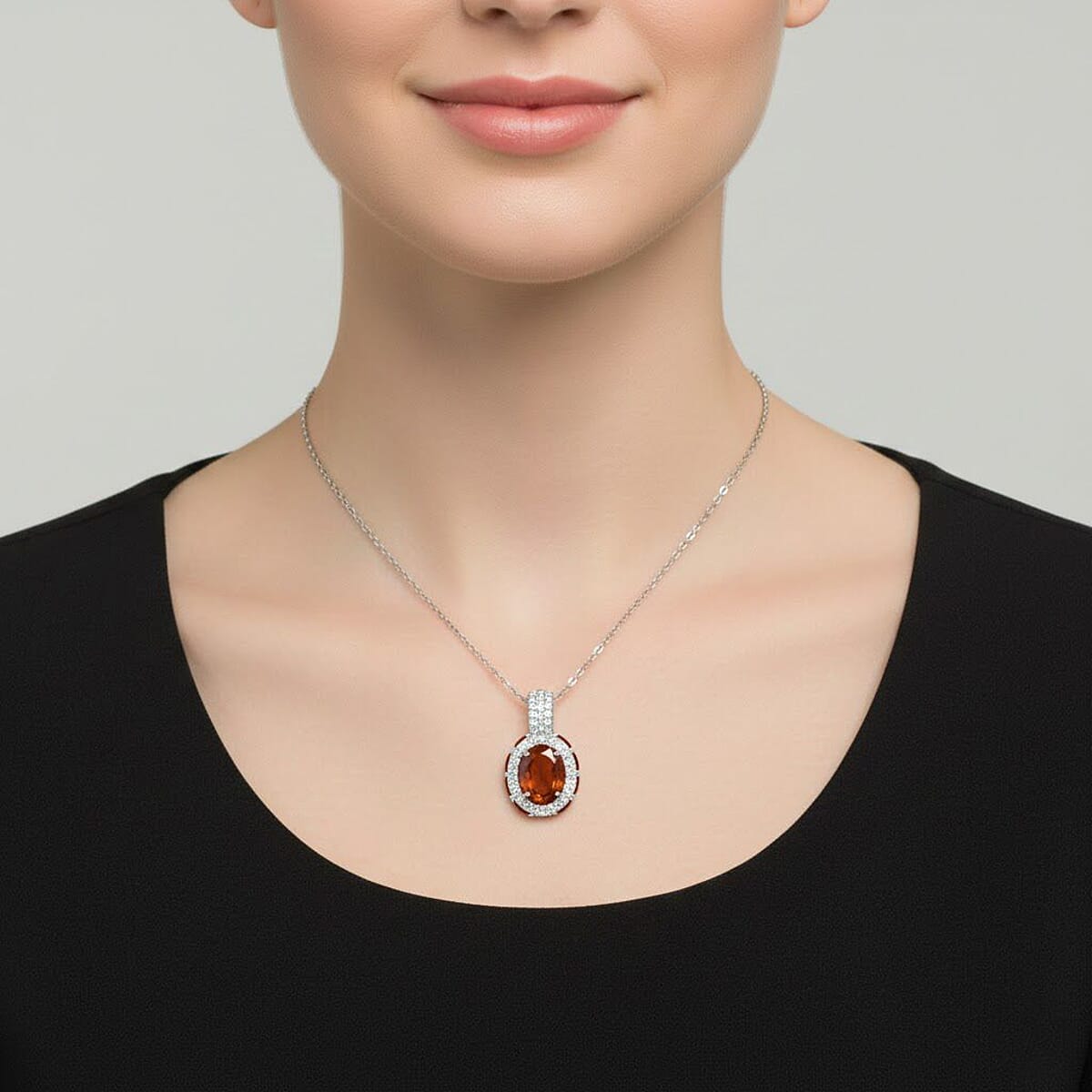 D'Joy Orange Kyanite and White Zircon 6.60 ctw Pendant Necklace in Rhodium Over Sterling Silver 20 Inches image number 2