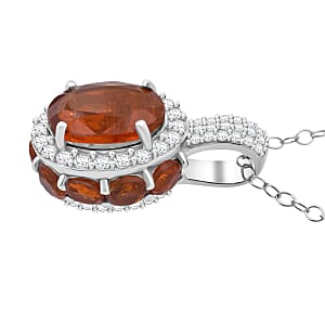 D'Joy Orange Kyanite and White Zircon 6.40 ctw Royal Azure Crest Pendant Necklace in Rhodium Over Sterling Silver 20 Inches (Del. in 7-10 Days)