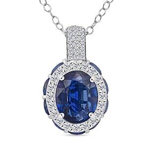 D'Joy Kashmir Kyanite and White Zircon 6.40 ctw Royal Azure Crest Pendant Necklace in Rhodium Over Sterling Silver 20 Inches