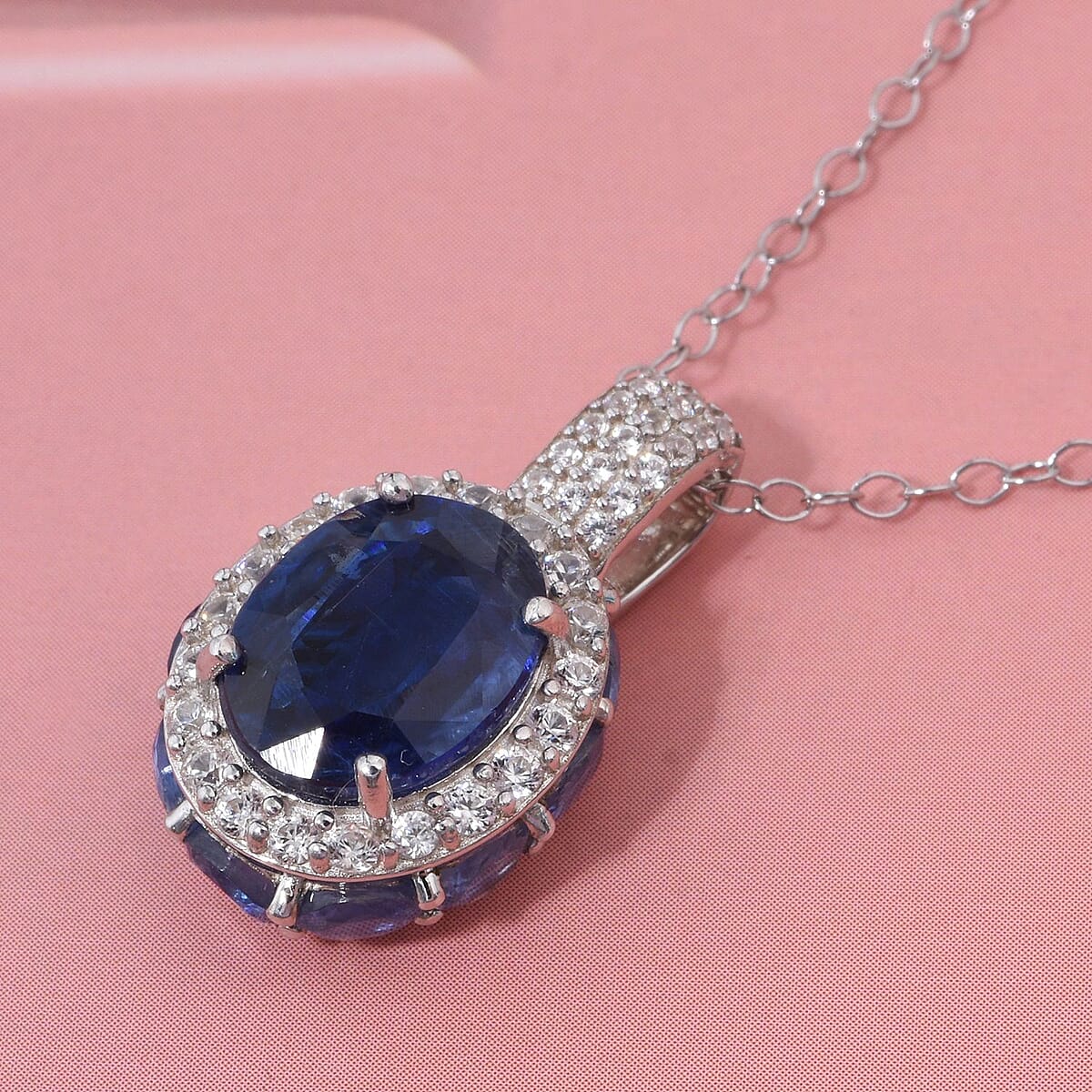 D'Joy Kashmir Kyanite and White Zircon 6.40 ctw Royal Azure Crest Pendant Necklace in Rhodium Over Sterling Silver 20 Inches image number 1