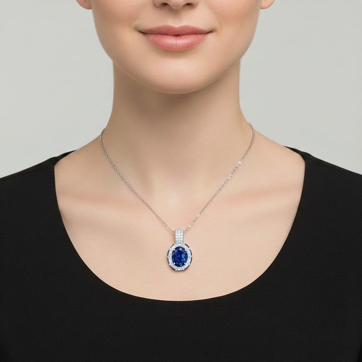 D'Joy Kashmir Kyanite and White Zircon 6.40 ctw Royal Azure Crest Pendant Necklace in Rhodium Over Sterling Silver 20 Inches image number 2