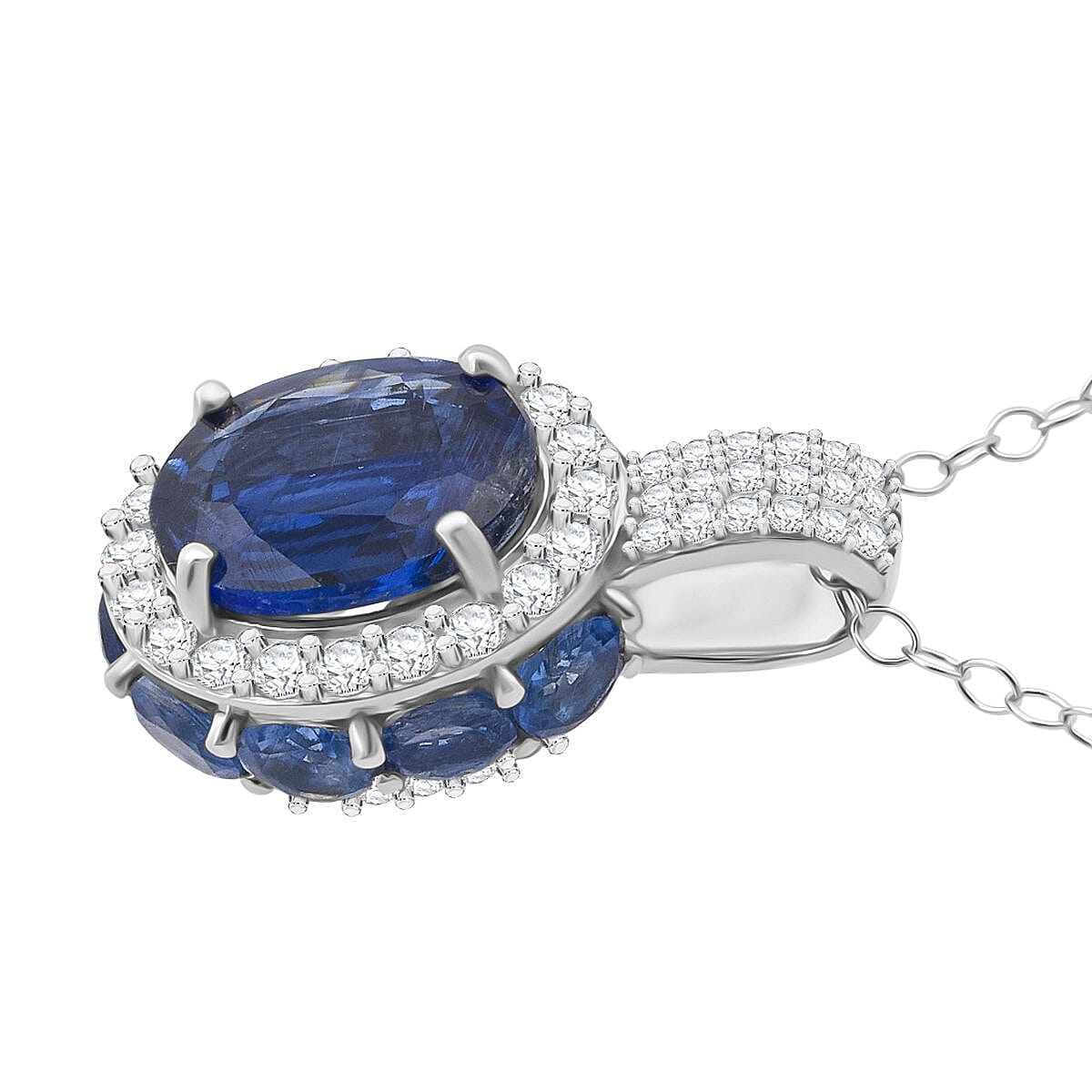 D'Joy Kashmir Kyanite and White Zircon 6.40 ctw Royal Azure Crest Pendant Necklace in Rhodium Over Sterling Silver 20 Inches image number 3