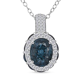 D'Joy Indigo Kyanite and White Zircon 6.40 ctw Royal Azure Crest Pendant Necklace in Rhodium Over Sterling Silver 20 Inches