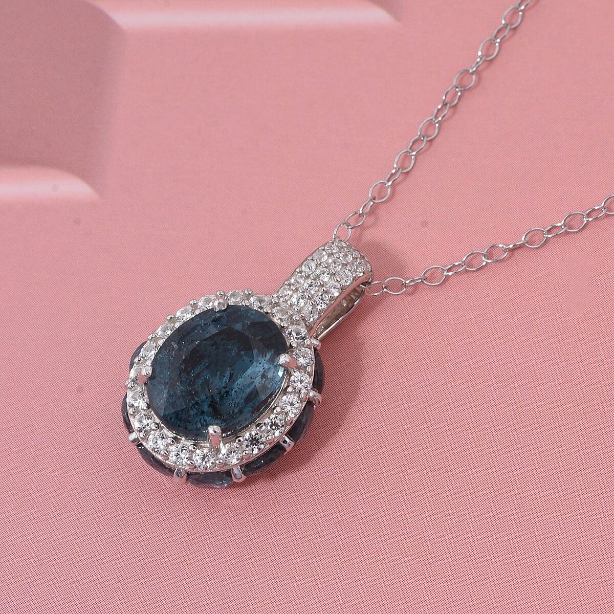 D'Joy Indigo Kyanite and White Zircon 6.40 ctw Royal Azure Crest Pendant Necklace in Rhodium Over Sterling Silver 20 Inches image number 1