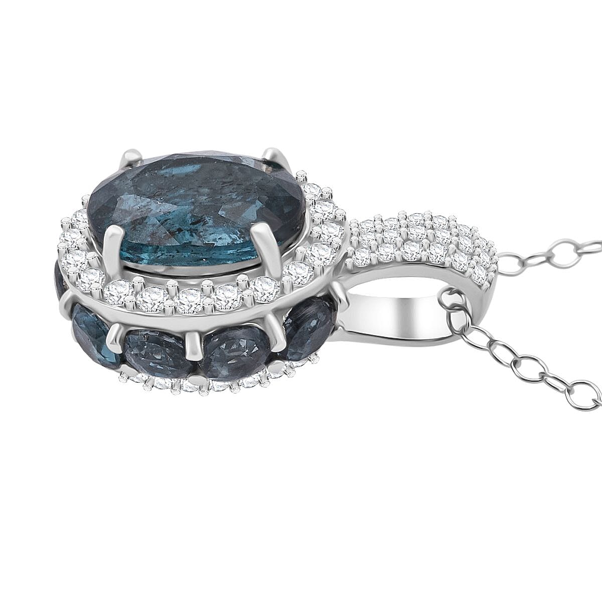 D'Joy Indigo Kyanite and White Zircon 6.40 ctw Royal Azure Crest Pendant Necklace in Rhodium Over Sterling Silver 20 Inches image number 3