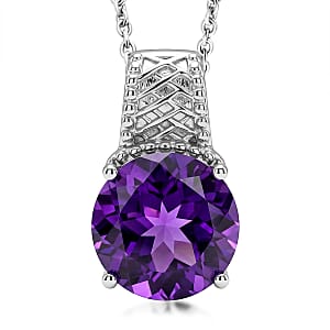 EverTrue African Amethyst 4.40 ctw Pendant Platinum Bond with Stainless Steel Necklace 20 Inches