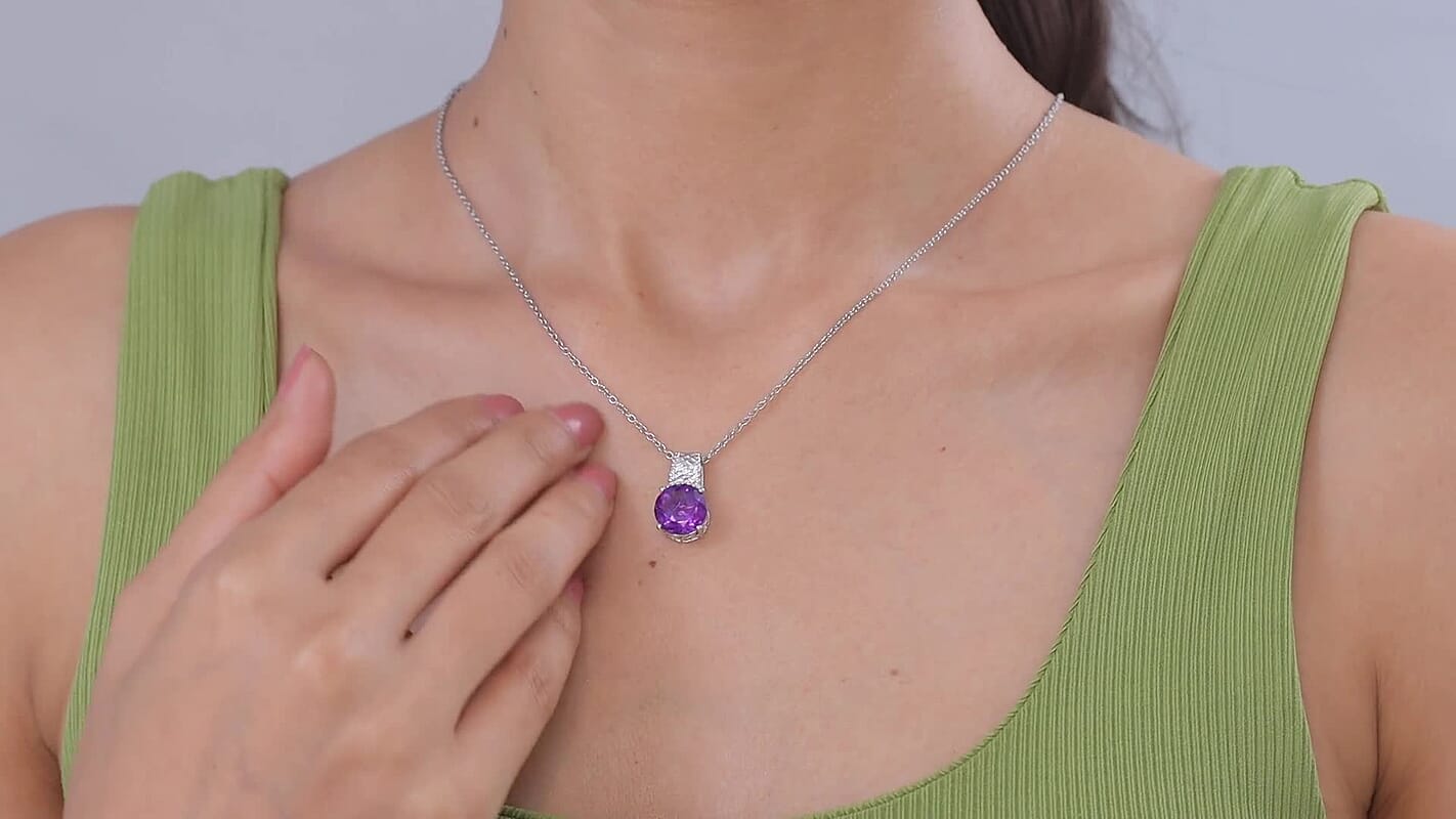 EverTrue African Amethyst Pendant Platinum Bond with Stainless Steel Necklace (20 Inches) 4.40 ctw