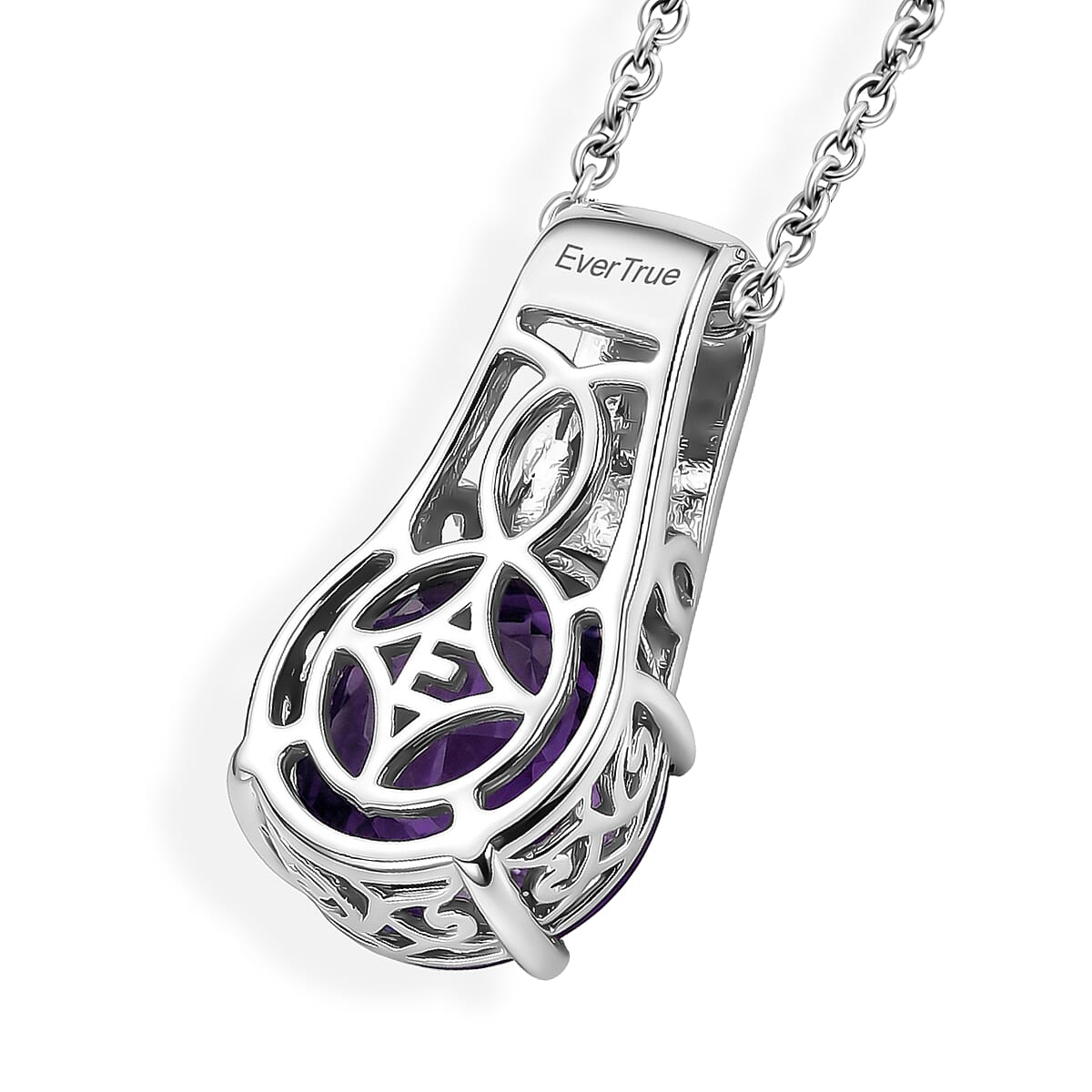 EverTrue African Amethyst 4.40 ctw Pendant Platinum Bond with Stainless Steel Necklace 20 Inches image number 4