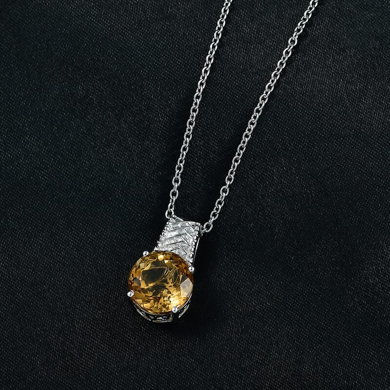 EverTrue Brazilian Citrine 4.80 ctw Whiskey Lace Pendant in Platinum Bond with Stainless Steel Necklace 20 Inches
